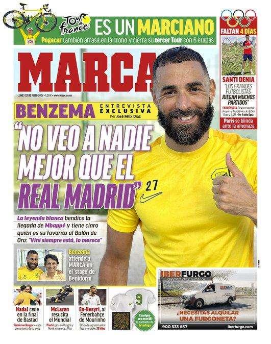 PORTADA | Marca, Benzema: "No veo a nadie mejor que al Real Madrid"