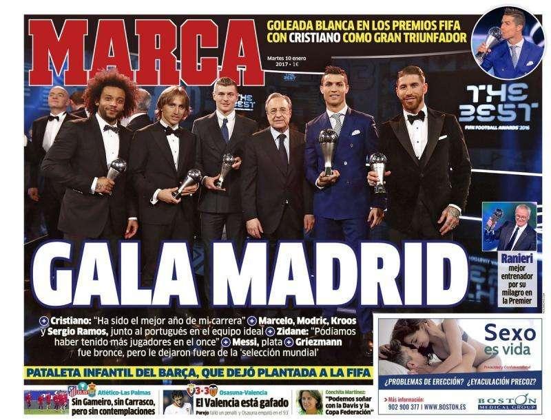 PORTADA - Marca: "Gala Madrid. Goleada blanca en los premios FIFA"