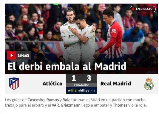 As destaca la moral que supone ganar al Atlético: "El derbi embala al Madrid"