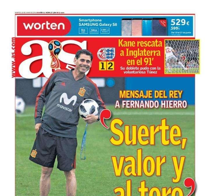 PORTADA - As:  Mensaje del Rey a Hierro: "Suerte, valor y toro"