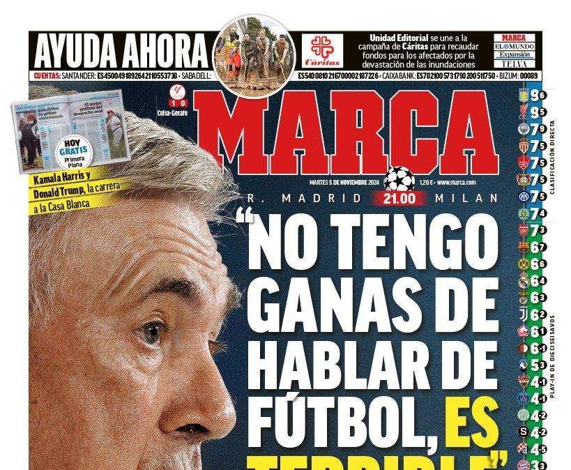  Marca dedica su portada al partido entre el Real Madrid y el Milan