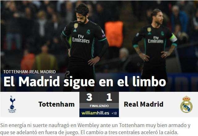 As - El Tottenham noquea a los blancos: "El Madrid sigue en el limbo"