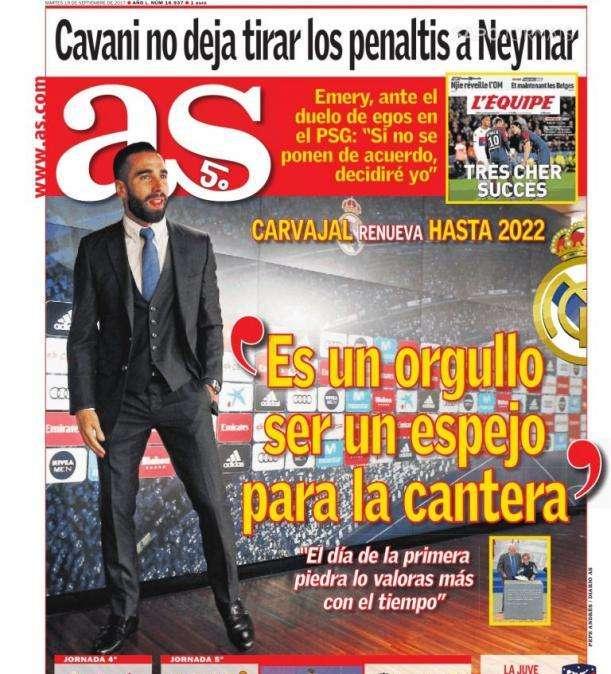 PORTADA - AS, Carvajal: "Es un orgullo ser un espejo para la cantera"