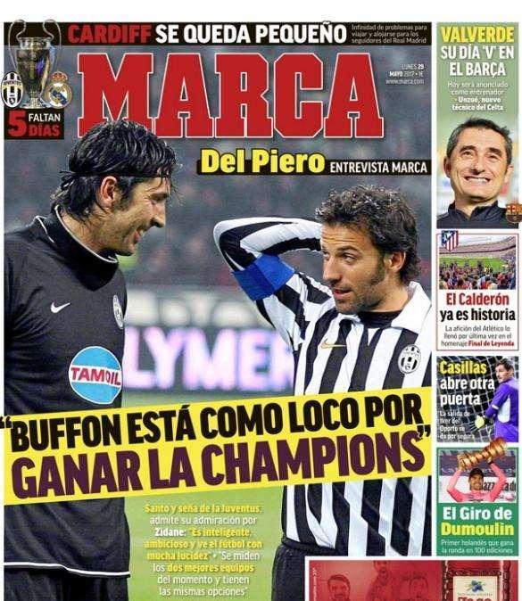 PORTADA - Marca entrevista a Del Piero: "Buffon está como loco por ganar la Champions"