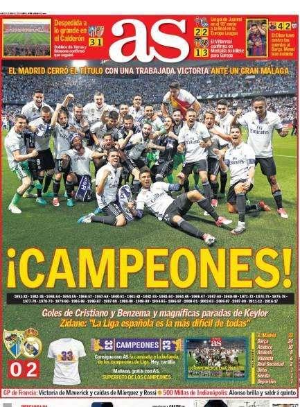 PORTADA - As destaca los goles de Cristiano y las magníficas paradas de Navas: "CAMPEONES"