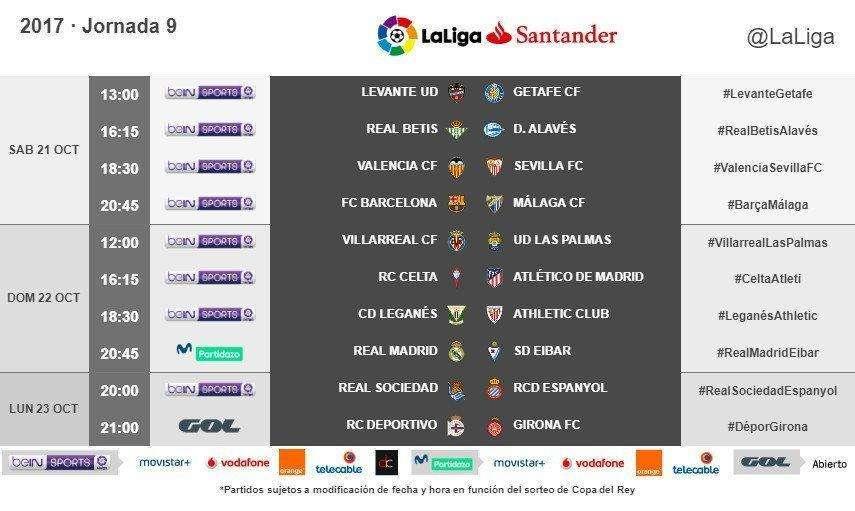 OFICIAL - La Liga da a conocer los horarios de la 9º jornada: el Madrid recibirá al Éibar en el Bernabéu