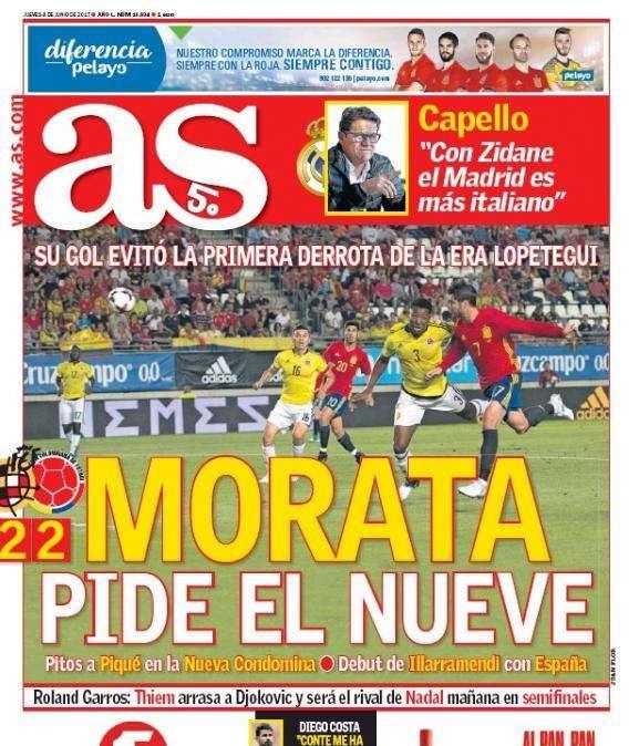 PORTADA - AS: "Morata pide el nueve"