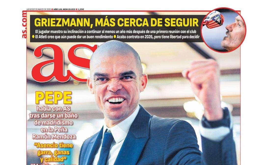 Pepe avisa en AS: "Nunca den por muerto al Real Madrid"