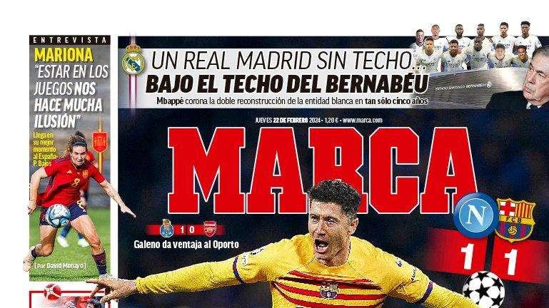 PORTADA | Marca: "Un Real Madrid sin techo bajo el techo del Bernabéu"