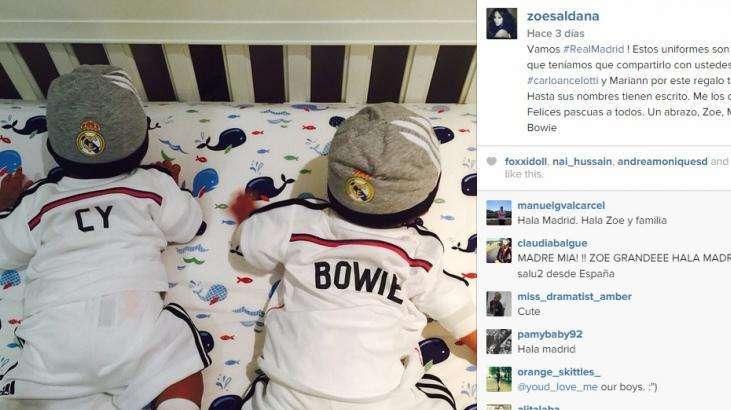Zoe Saldana: "Gracias Carlo Ancelotti y Mariann por este regalo tan hermoso"
