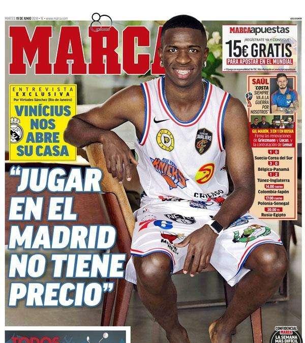 PORTADA - Marca: Vinicius: "Jugar en el Real Madrid no tiene precio"