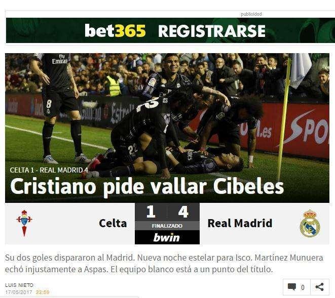 AS: "Cristiano pide vallar Cibeles"