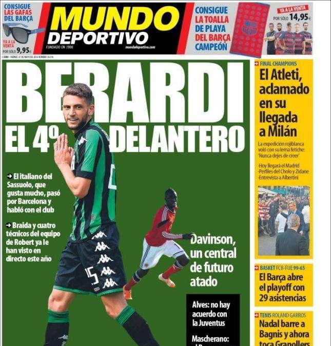 Portada Mundo Deportivo: Berardi, el cuarto delantero