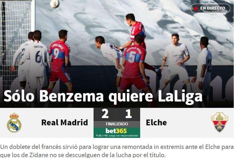 AS, con la épica merengue: "Solo Benzema quiere LaLiga"