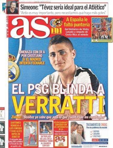 Portada AS: El PSG blinda a Verratti
