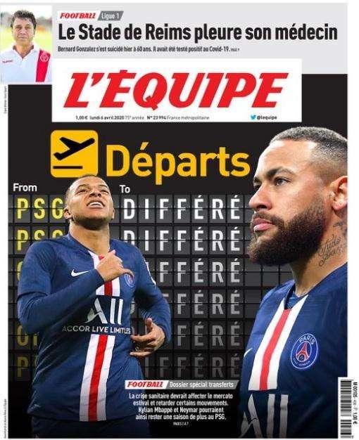 L'Equipe - Las ventas de Mbappé y Neymar quedan aplazadas por el coronavirus
