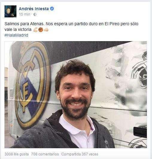 FOTO - Iniesta: "¡Hala Madrid!" ¿Se fue Iniesta con Sergio Llull y el Madrid de baloncesto? La imagen...
