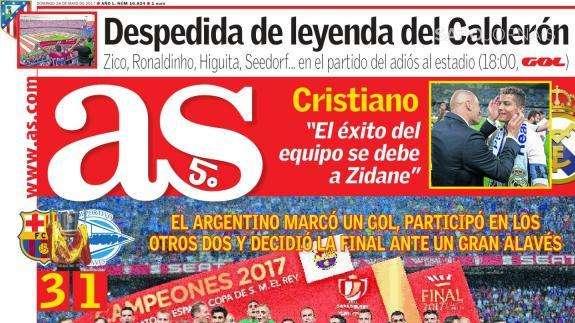 PORTADA - AS: "La copa de Leo Messi y del Barcelona"