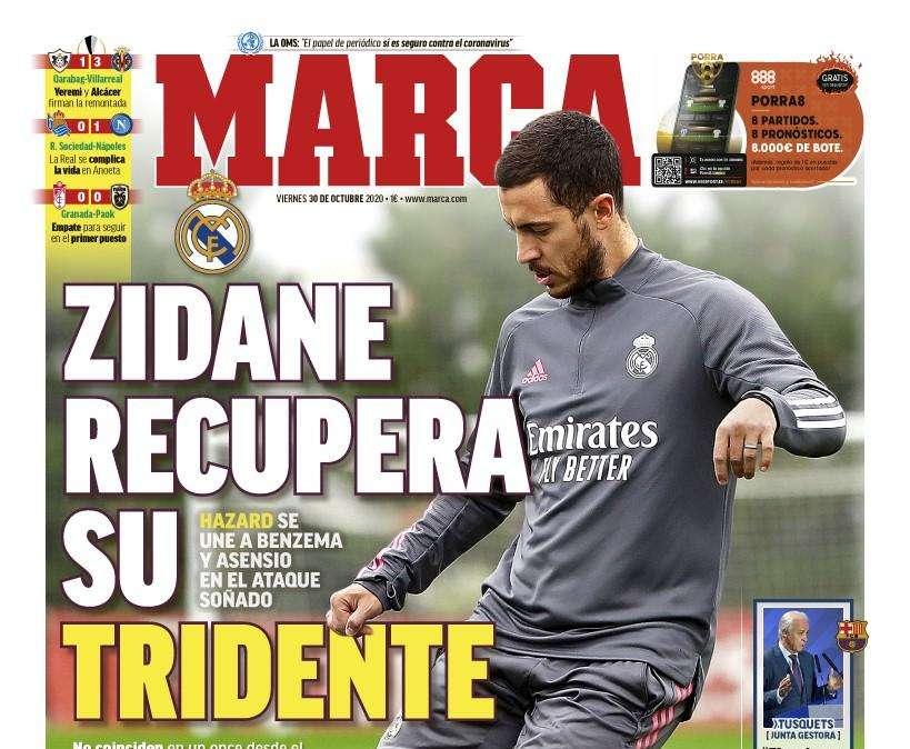 PORTADA - Marca: "Zidane recupera su tridente. Hazard..."