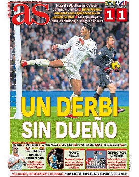 La portada de AS destaca el reparto de puntos en el derbi madrileño
