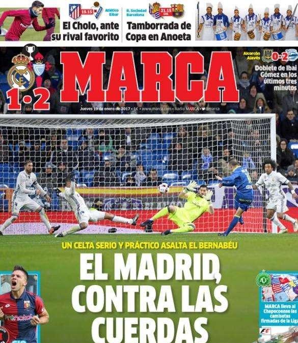 PORTADA - Marca: "El Madrid, contra las cuerdas"