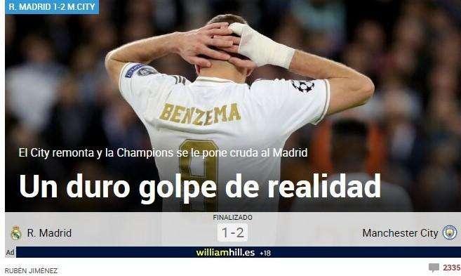 Marca, tras la derrota ante el City: "Un duro golpe de realidad"