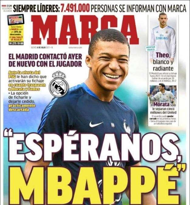 PORTADA - Marca desvela las intenciones y el mensaje del Madrid: "Espéranos Mbappé"