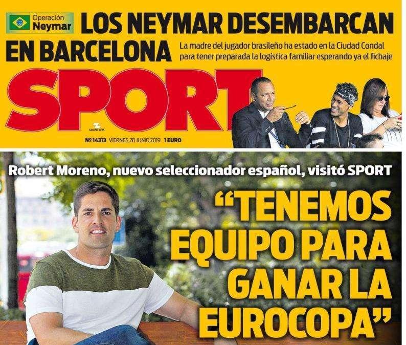 PORTADA - Sport: "Los Neymar desembarcan en Barcelona"