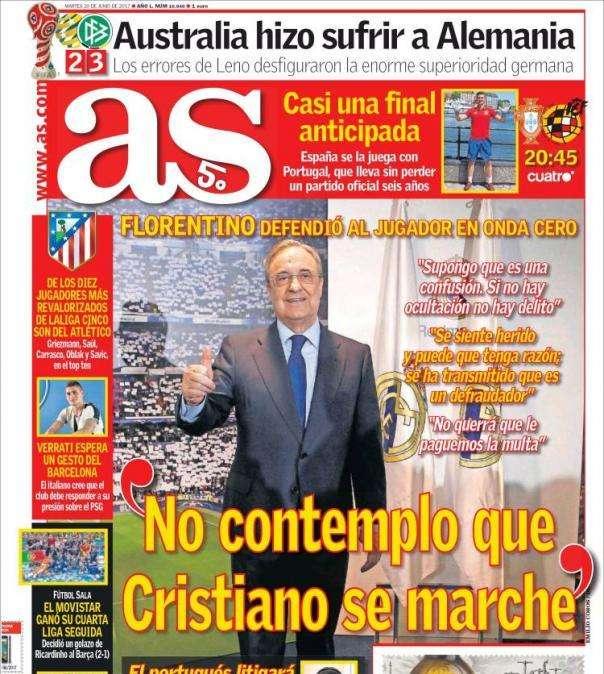 PORTADA - As destaca las palabras de Florentino: "No contemplo que Cristiano se marche"