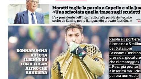 Donnarumma acapara las portadas de la prensa italiana: 'Alta infidelidad', '¿Quién da más?'
