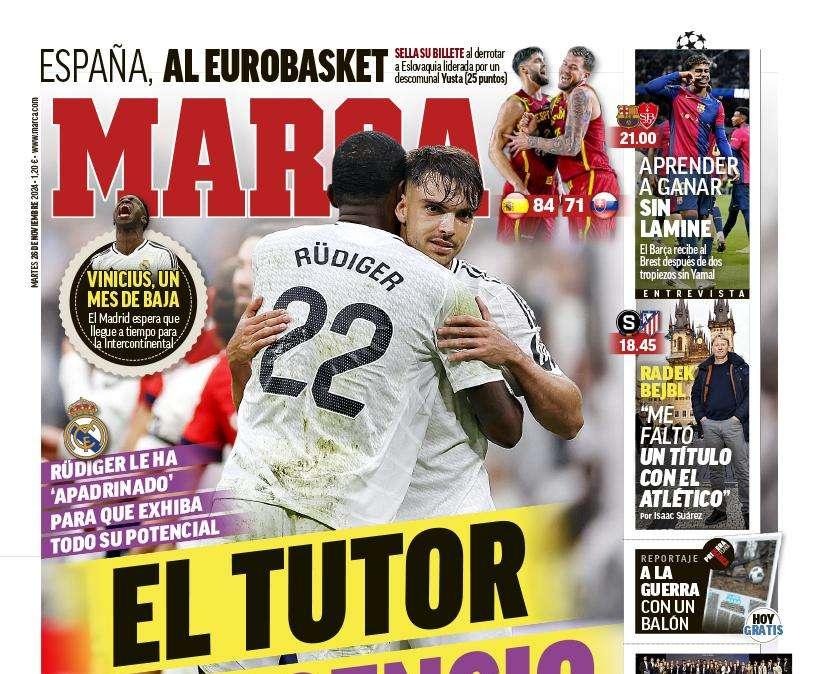La defensa del Real Madrid, protagonista en Marca: "El tutor de Asencio"