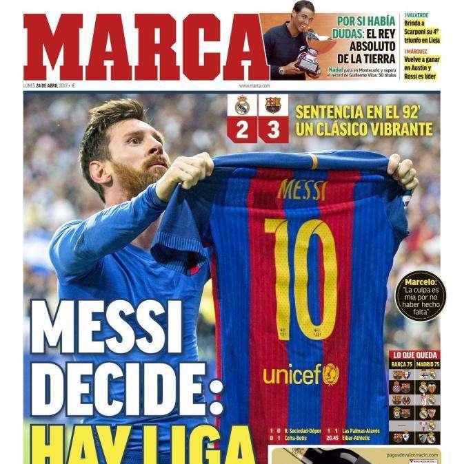 PORTADA - MARCA: "Messi decide, hay Liga"