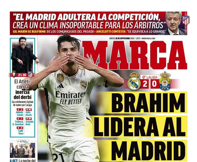 PORTADA | Marca: "Brahim lidera al Madrid"