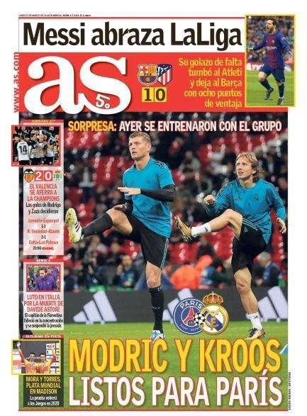 PORTADA - As: "Modric y Kroos listos para París"