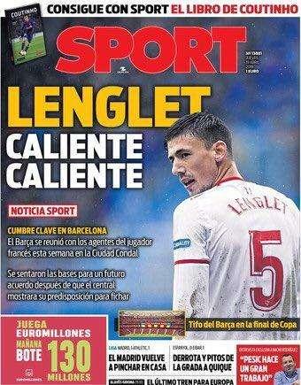PORTADA - SPORT: "Lenglet, caliente caliente"