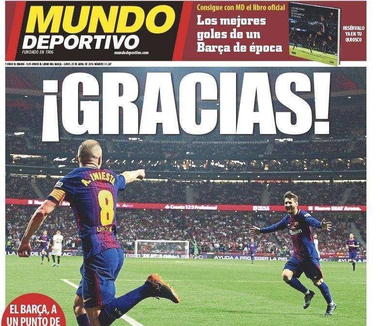 PORTADA - Mundo Deportivo: "¡Gracias Iniesta!