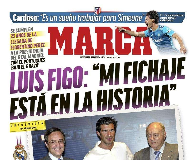 Figo en la portada de Marca: "Mi fichaje está en la historia"