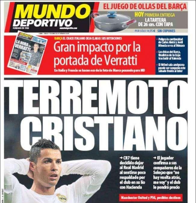 PORTADA - Mundo Deportivo: "Terremoto Cristiano"