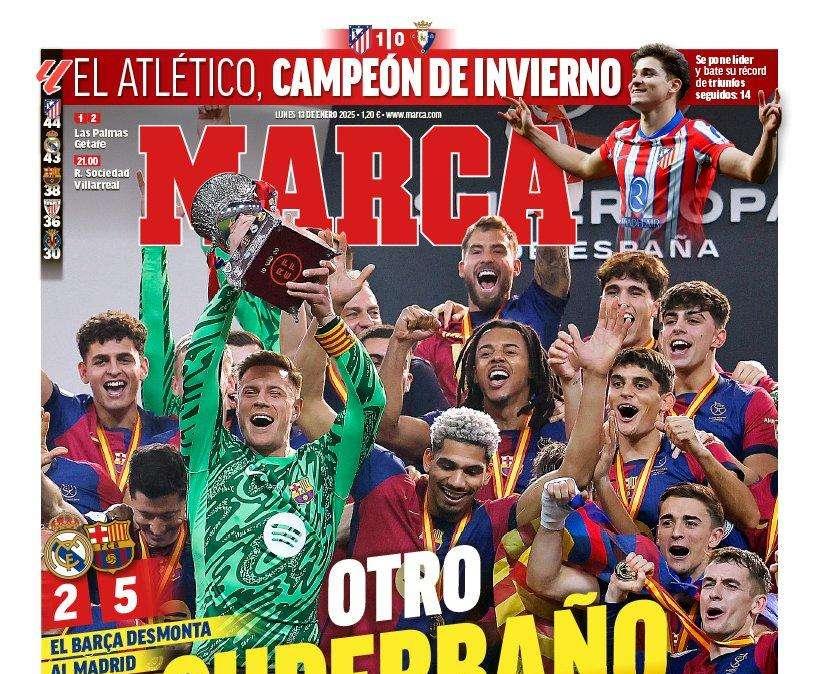 "Otro superbaño de Flick a Ancelotti" señala Marca en su portada