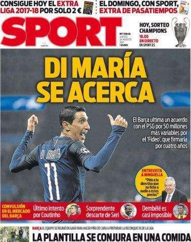 PORTADA - Sport: "El Barça dispuesto a desembolsar 50M€ por un exmadridista"