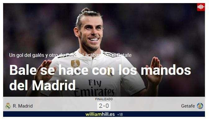 Marca elige al 'MVP' del partido ante el Getafe: "Bale se hace con los mandos del Madrid"