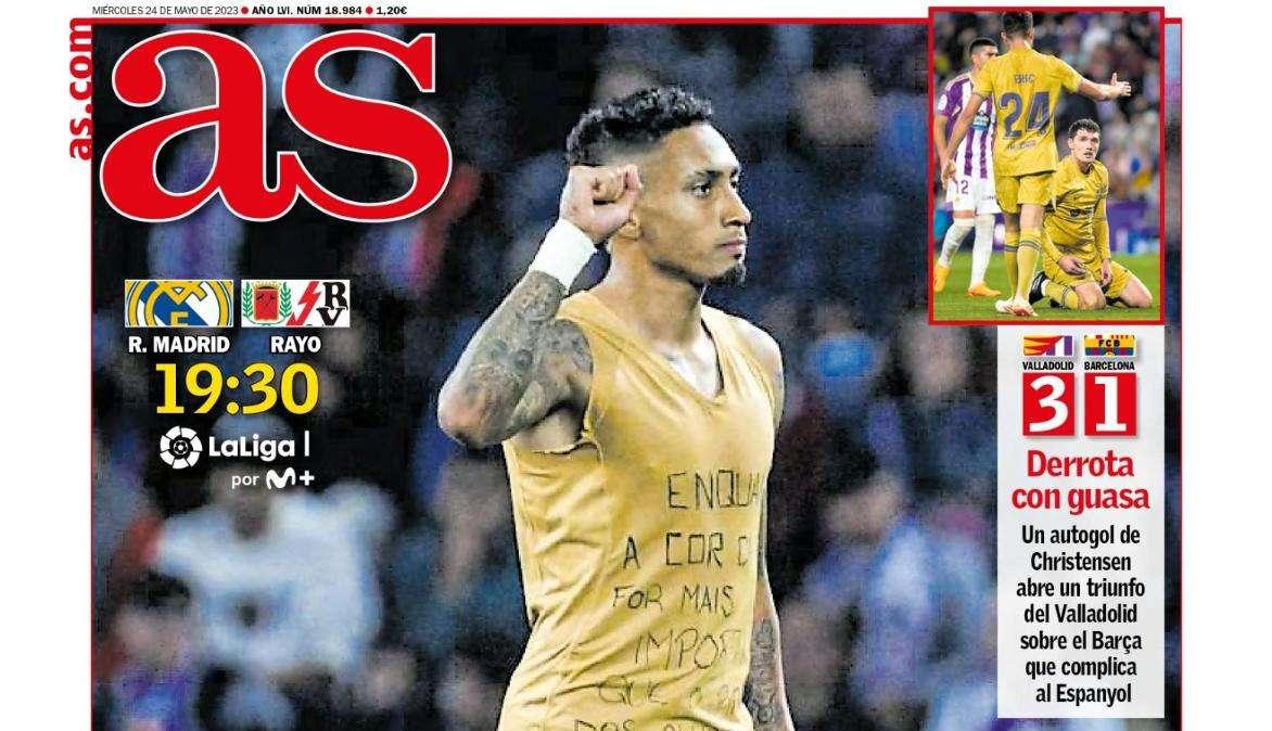 PORTADA | AS: "Vinicius, inocente; Mestalla, culpable"