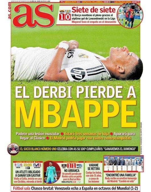 PORTADA | As: "El derbi pierde a Mbappé"