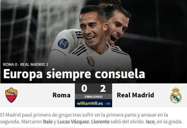 AS destaca a un Madrid mandón: "Europa siempre consuela"