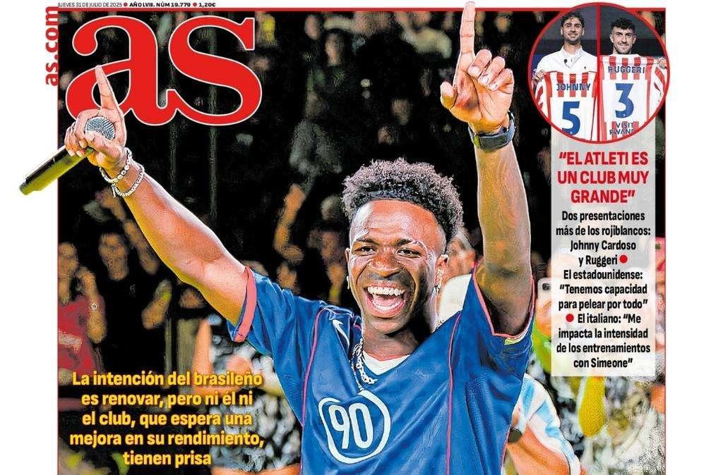 La renovación de Vinicius con el Real Madrid, en la portada de AS