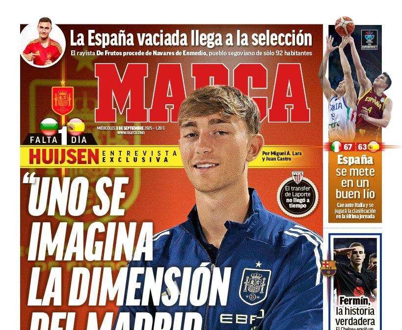 Huijsen en la portada de Marca: "Uno se imagina la dimensión del Madrid, pero vivirla es diferente"