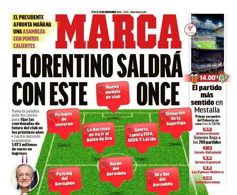 Marca desvela en portada los once temas que abordará Florentino en la asamblea del Real Madrid