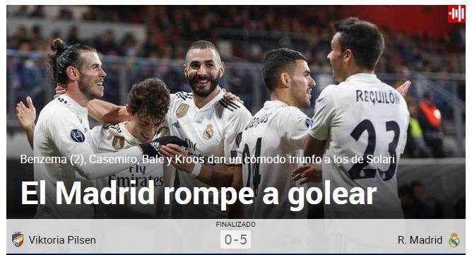 Marca destaca la noticia del partido: "El Madrid rompe a golear"