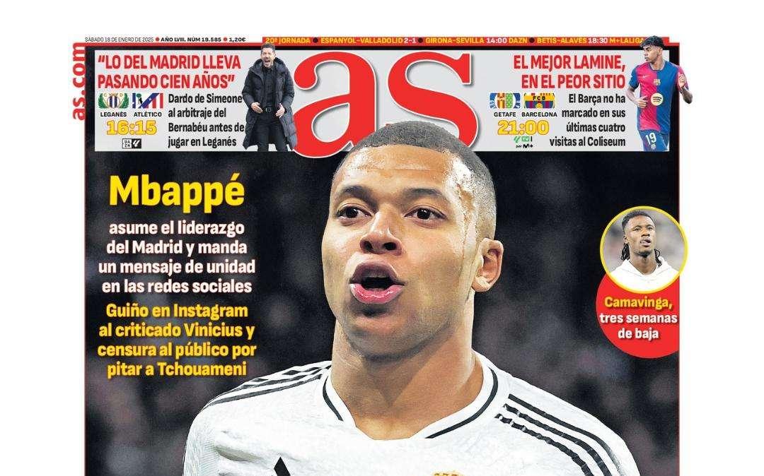 AS sale en portada con el último mensaje de Mbappé: "Con el escudo no se juega"