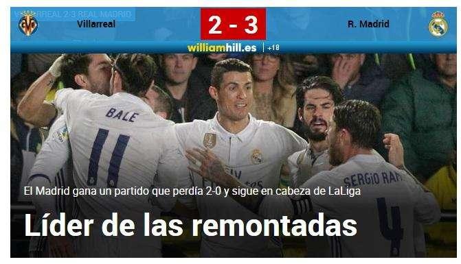 Diario Marca, sobre el Real Madrid: "Líder de las remontadas"
